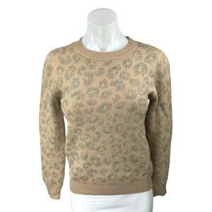Stella + Lorenzo Women's Tan Leopard Animal Print Long Sleeve Sweater Top Size S